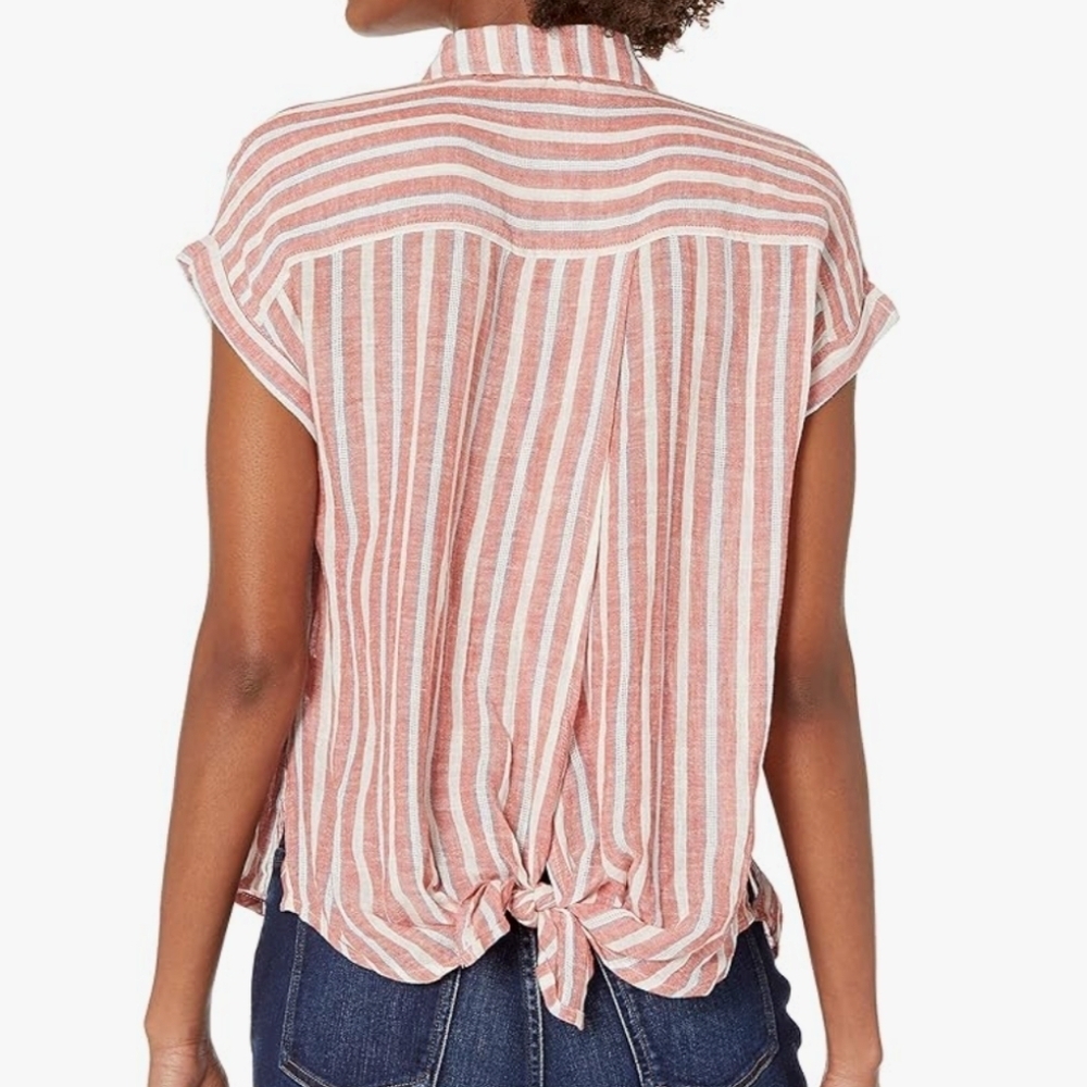 Lucky Brand XS Red and White Striped Button Down Shirt with Tie Back - Picture 10 of 10